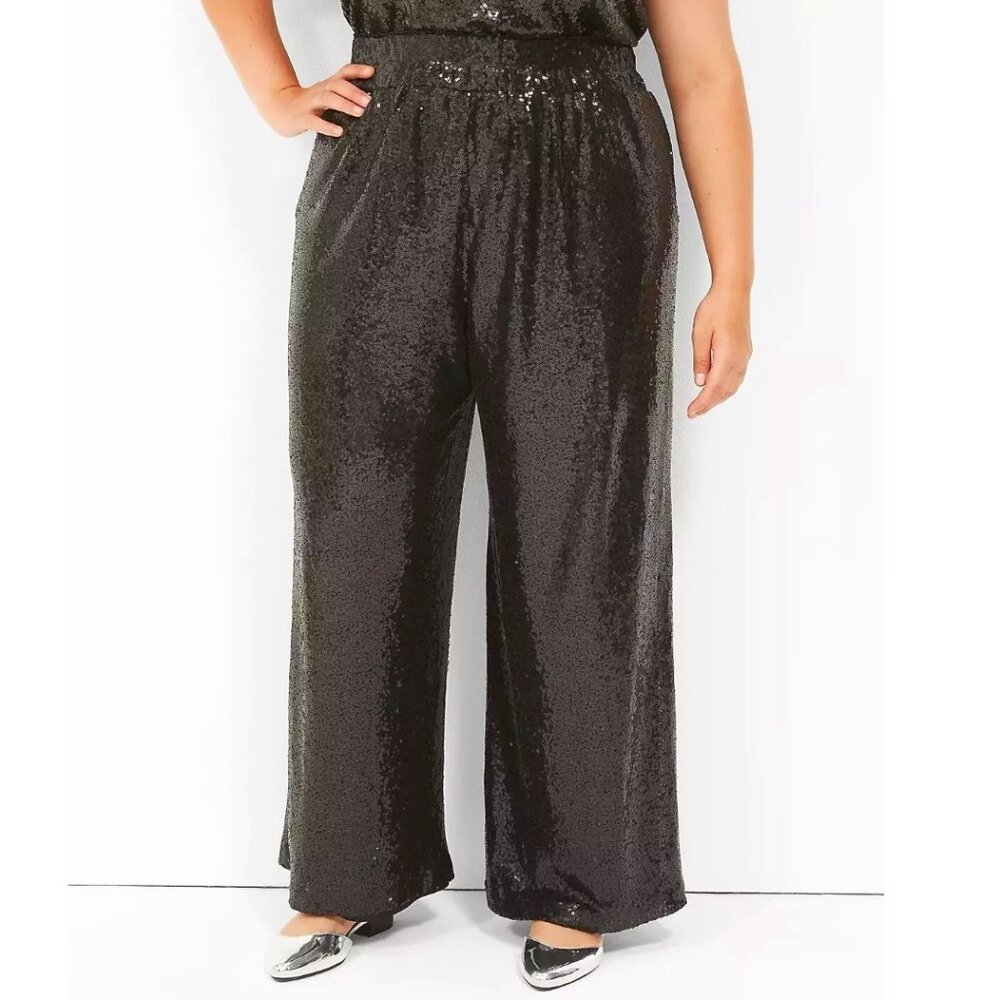 Brand New!! Lane Bryant Pull-On Sequin Wide Leg Pant Black -- Size 26 long tall
